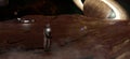 space exploration missions and planets An astronaut walks on the star surface new planet Futuristic space base exploration Red