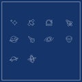 Space exploration outline icon set collection. Astronaut, alien, meteor, comet, star, galaxy and space ship icon symbol Royalty Free Stock Photo