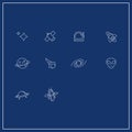 Space exploration outline icon set collection. Astronaut, alien, meteor, comet, star, galaxy and space ship icon symbol