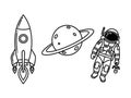 Space Exploration Outline Icons Set: Rocket, Planet, and Astronaut Royalty Free Stock Photo