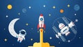 Space Exploration Rocket Launch, Astronaut, Satellite Illustration Royalty Free Stock Photo