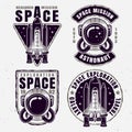 Space exploration set of four vector emblems