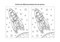 Find the differences visual puzzle and coloring page with rocket or spaceship