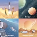 Space Exploration 2x2 Flat Design Concept Royalty Free Stock Photo