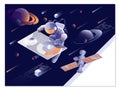 Space explore. Astronaut, asteroid, comet and space object set vector illustration Royalty Free Stock Photo