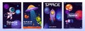 Space exploring cartoon banners with cute alien