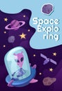 Space exploring poster flat vector template