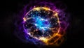 space explosion, colorful neon cloud with artificial intelligence network in space, digital space, stars and dust, conceptual Royalty Free Stock Photo