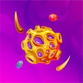 Space fantasy planet, asteroid, moon, fantastic world game vector cartoon icon, illustration. Color asteroid and planet