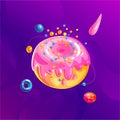 Space fantasy planet, asteroid, moon, fantastic world game vector cartoon icon, illustration in donut sweet style. Pink Royalty Free Stock Photo