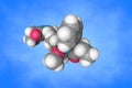 Space-filling molecular model of alfentanil. Atoms are represented as spheres with conventional color coding: carbon