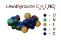 Space-filling molecular model of levothyroxine or l-thyroxine, a manufactured form of the thyroid hormone thyroxine used