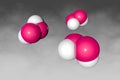 Space-filling molecular models of hydrogen peroxide, a chemical compound with formula H2O2. Atoms are