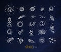 Space flat icons blue Royalty Free Stock Photo