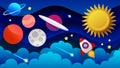 Space Flat Vector Background With Rocket, Spaceship, Moon, Planets