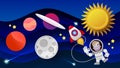 Space Flat Vector Background With Rocket, Spaceship, Moon, Planets