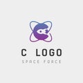space force logo design c initial galaxy rocket vector in gradient background Royalty Free Stock Photo