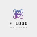 space force logo design f initial galaxy rocket vector in gradient background Royalty Free Stock Photo