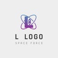 space force logo design l initial galaxy rocket vector in gradient background Royalty Free Stock Photo