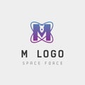 space force logo design m initial galaxy rocket vector in gradient background Royalty Free Stock Photo