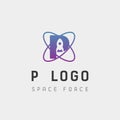 space force logo design p initial galaxy rocket vector in gradient background Royalty Free Stock Photo