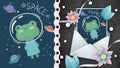 Space frog - idea for greeting card. Royalty Free Stock Photo