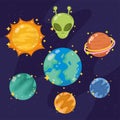 Space galaxy astronomy in cartoon style set icons planet alien sun Royalty Free Stock Photo