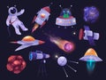 Space galaxy characters, planets and aliens ufo Royalty Free Stock Photo