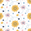 Space Galaxy childish seamless pattern with stars, cosmic elements Royalty Free Stock Photo