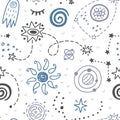 Space Galaxy childish seamless pattern with stars, cosmic elements Royalty Free Stock Photo