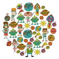 Space geek vector pattern. Kids, children students study astronomy and explore the cosmos. Nerd and spaceships, rocket