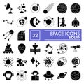 Space glyph icon set, astronomy symbols collection, vector sketches, logo illustrations, science signs solid pictograms Royalty Free Stock Photo