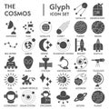 Space glyph SIGNED icon set, astronomy symbols collection, vector sketches, logo illustrations, science signs solid Royalty Free Stock Photo