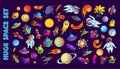 Space hand drawn cartoon vector illustrations set