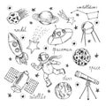 Space Hand Drawn Elements Set Royalty Free Stock Photo