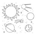 Space. Hand drawn vector illustrations. ÃÂ¡osmic doodle illustration with planets, stars, satellite. Solar system and universe