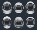 Space helmet. Futuristic astronaut clothes for space exploration military helmet with dark glass decent vector pictures Royalty Free Stock Photo