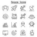 Space icon set in thin line style Royalty Free Stock Photo