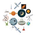 Space icons set, cartoon style Royalty Free Stock Photo