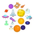 Space icons set, cartoons style Royalty Free Stock Photo