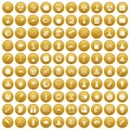 100 space icons set gold Royalty Free Stock Photo