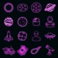 Space icons set vector neon Royalty Free Stock Photo