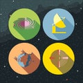 Space icons set with stars and galaxies