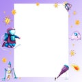 Watercolor cosmo photo frame cartoon Royalty Free Stock Photo