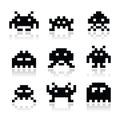 Space invaders, 8bit aliens icons set Royalty Free Stock Photo