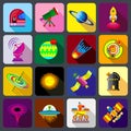 Space items icons set, flat style