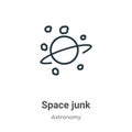 Space junk outline vector icon. Thin line black space junk icon, flat vector simple element illustration from editable astronomy Royalty Free Stock Photo