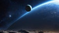 Space Landscape with Earth, Moon, and Sun Royalty Free Stock Photo