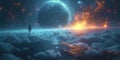 Space landscape with huge planets, sparkling stars and foggy clouds, creating an incredibly beautiful view in the depths Royalty Free Stock Photo