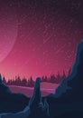 Space landscape in purple tones, nature on another planet. Vector illustration